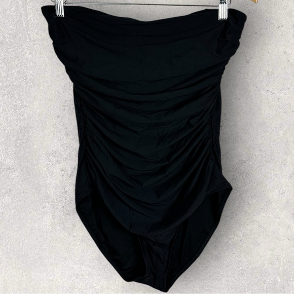J Crew Ruched Bandeau One‎ Piece Swimsuit Black Womens Size 12 Style B6818 Beach - Picture 9 of 14